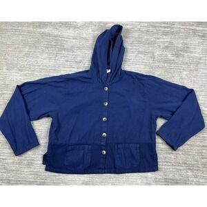 CC Collections Womens Hooded Top Medium Blue Long Sleeve Button Knit